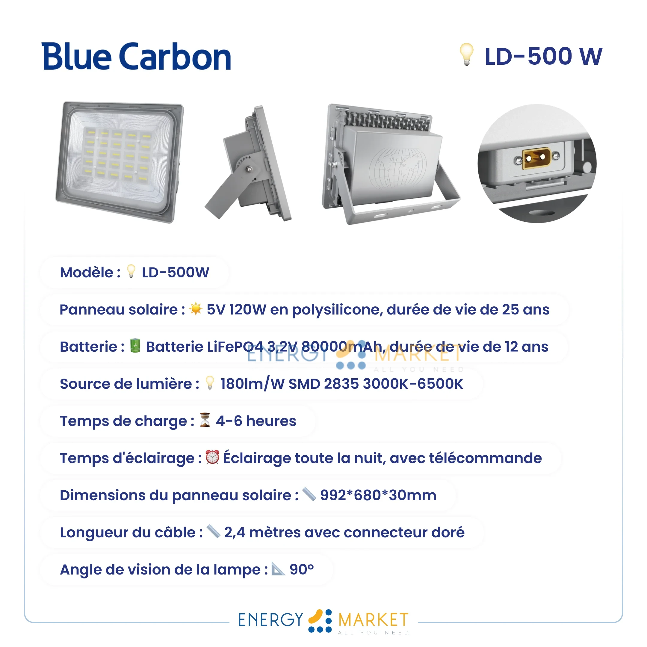 Projecteur Solaire Blue Carbon LD 500W